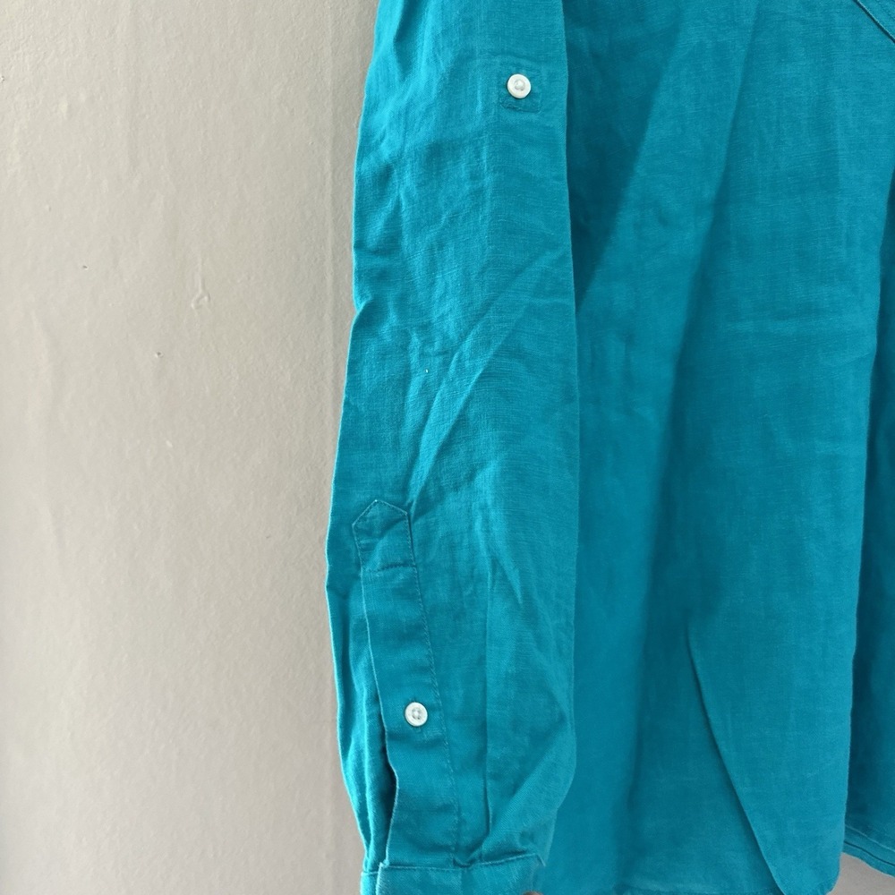 Lauren Ralph Lauren Womens Linen Tunic Top Size M Blue Teal Coastal Nautical - Picture 3 of 10